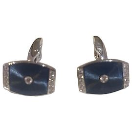 Abotoaduras Faberge esmalte azul e diamantes Branco Azul Hardware prateado