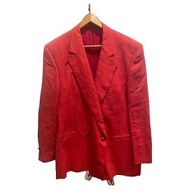 V2 By Versace Red Linen Double-Breasted Blazer Red