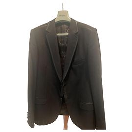 Dolce & Gabbana Black Wool Blazer with Leather Trim Black