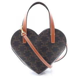 Céline Celine TEEN COEUR Triomphe Sac à main en forme de cœur Marron Noir