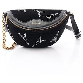 Pochete Balenciaga Souvenir com strass Preto