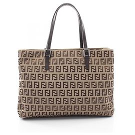 Bolsa Tote Fendi Zucchino Marrom Bege