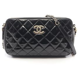 Chanel Matelassé Black Patent Leather Shoulder Bag Black