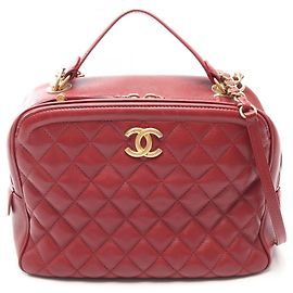 Chanel Matelassé Top Handle 2-Way Shoulder Bag Red