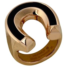Anello Jochetto Hermès in oro rosa GP e nero Nero Rosa