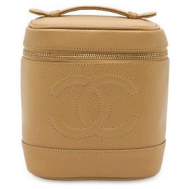Chanel Caviar Vanity Bag Cosmetic Pouch Brown Beige