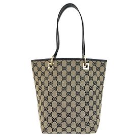 Gucci GG Canvas Leather Tote Bag Black
