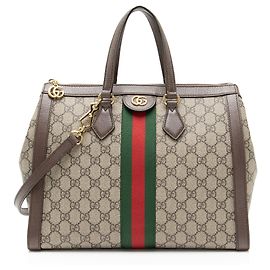 Gucci GG Supreme Ophidia Large Zip Tote Brown Beige