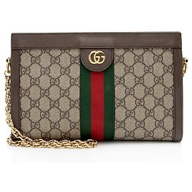 Bolsa de Ombro Gucci GG Supreme Ophidia Medium Chain Marrom Bege