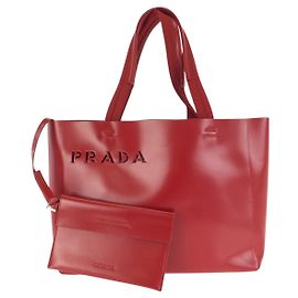 Prada Leather Logo Cutout Tote Bag Red