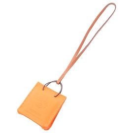 Hermès Pingente de Charme em Couro Laranja Sac Hermes Laranja