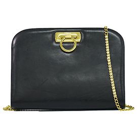 Salvatore Ferragamo Vintage Gancini Chain Cuir Medium Noir