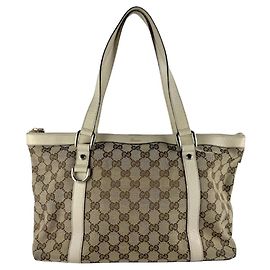 Bolsa de mão em lona e couro Gucci Marrom Cru