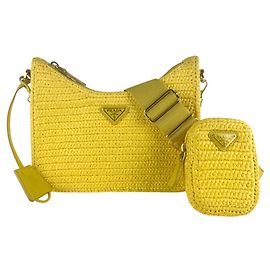 Prada Yellow Raffia Shoulder Bag Yellow