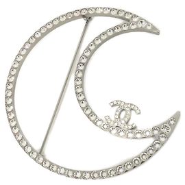 Chanel Silver Crystal Brooch Silvery