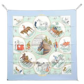 Hermès Sciarpa in seta Hermes AUTEUIL EN MAI Blu