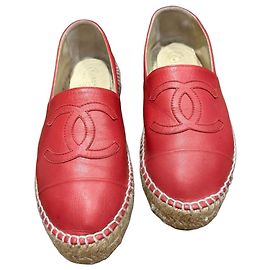 Chanel Red Leather CC Logo Espadrilles Red
