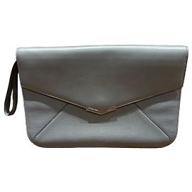Fendi Grey Leather Envelope Clutch Grey