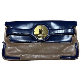 Balenciaga Clutch de Couro Marrom Azul