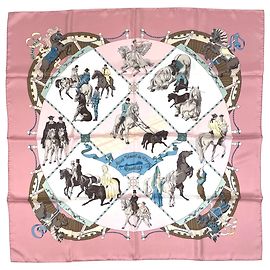 Hermès Hermes Carré 90 Musee Vivant du Cheval Chantilly Schal Pink Mehrfarben