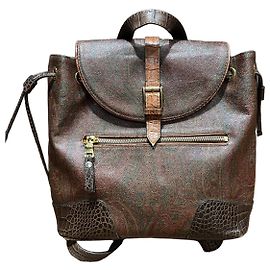 Etro Paisley Print Croc-Embossed Leather Backpack Brown Multiple colors