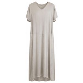 Dries Van Noten Vestido Midi de Seda Beige Greige Primavera 2005 Beige