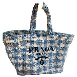 Cesto Prada em crochet azul e branco Branco Azul