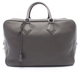 Hermès Bolsa Boston Hermes Plume 45 Marrom Damier ebene