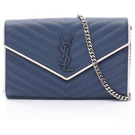 Bolsa Cassandra Classic Yves Saint Laurent Branco Azul marinho