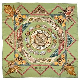 Pañuelo Carré 90 Hermès estampado Rocaille Seashell Multicolor Verde