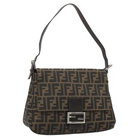 FENDI Zucca Canvas Mamma Baguette Shoulder Bag Black Brown Auth BA13529V Brown Black