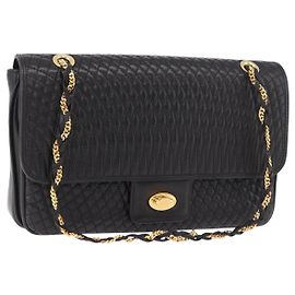 Borsa a tracolla BALLY Double Flap Chain in pelle nera e oro Auth am11961V Nero D'oro