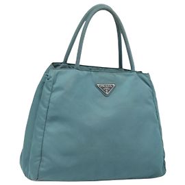 PRADA Tote Bag Nylon Light Blue Silver Auth hk3822 Silvery Light blue