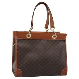 Céline CELINE Macadam Canvas Handtasche PVC Leder Braun Gold Authentisch 188353A Braun Golden