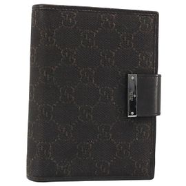 GUCCI GG Canvas Day Planner Cover Brown Silver Auth mr2627A Brown Silvery