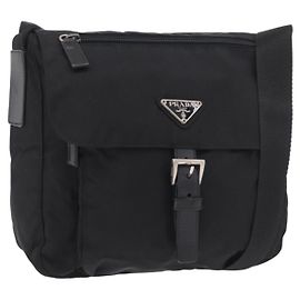Borsa a tracolla PRADA Nylon Nero Argento Auth 189321A Nero Argento