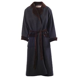 Yves Saint Laurent Saint Laurent Rive Gauche Paris Wollmantel mit Samtbesatz – '70s Grau Bordeaux