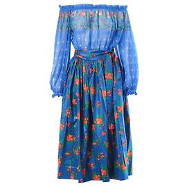 Set con top e gonna in seta con motivi floreali blu Yves Saint Laurent Multicolore Altro