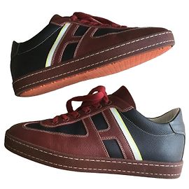 Hermès Boomerang Sneakers Cuir Bordeaux Bleu 39.5 Blanc Bordeaux Bleu foncé