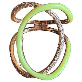 Anel Djula em ouro rosa 18k e diamantes com esmalte verde Dourado Verde