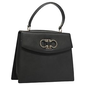 Salvatore Ferragamo Double Gancini Top Handle Saffiano Leather Small Nero