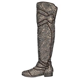 Dolce & Gabbana Gray Lace-Embellished Leather Over-the-Knee Boots Sz.39 Pre-owned Other
