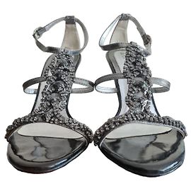Balmain High-Heel-Sandalen mit Kristallbesatz Schwarz Silber