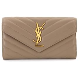 Carteira longa de couro cinza Yves Saint Laurent Cinza