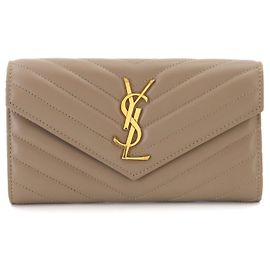 Cartera larga de cuero gris Yves Saint Laurent Gris