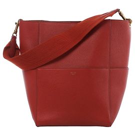 Céline CELINE Bolsa Bucket Seau Sangle em couro vermelho Cinza