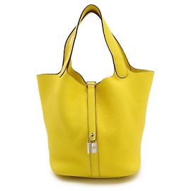 Hermès Bolsa Hermes Picotin Lock MM Taurillon Clemence Dourado Amarelo