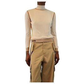 Fendi Cream ribbed stripe top - size XS Cream