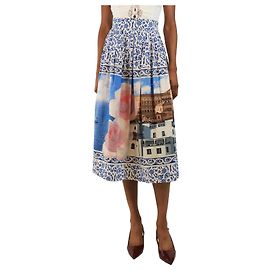 Weekend Max Mara Falda midi de algodón estampado azul - talla UK 4 Azul