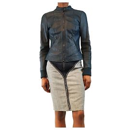 Dolce & Gabbana Blaue Lammfelljacke - Größe UK 8 Blau
